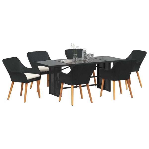vidaXL Conjunto de Comedor de Jardín 7 pcs Negro ratán sintético