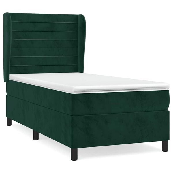 vidaXL Cama box spring con colch&oacute;n terciopelo verde oscuro 80x200 cm