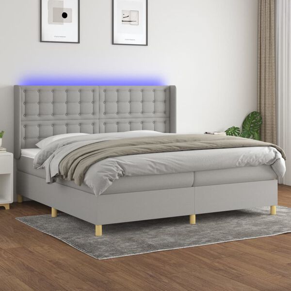 vidaXL Cama box spring con colch&oacute;n tela y LED gris claro 200x200 cm