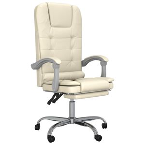 vidaXL Silla de oficina reclinable masaje cuero sint&eacute;tico color crema
