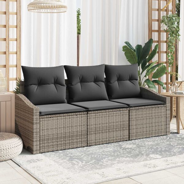 vidaXL Conjunto de sof&aacute;s de jard&iacute;n 3 pcs Gris rat&aacute;n sint&eacute;tico