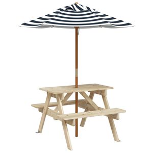 vidaXL Mesa de picnic para 4 ni&ntilde;os agujero para sombrilla madera abeto