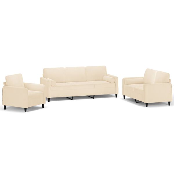 vidaXL Juego de sof&aacute;s con cojines 3 piezas terciopelo crema