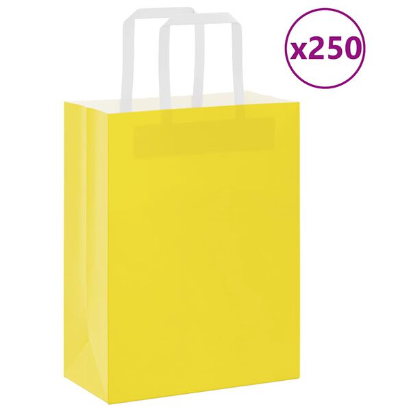 vidaXL Bolsas de papel con asas 250 uds amarillas 21x11x28 cm