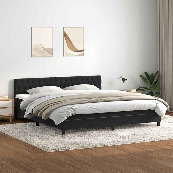 vidaXL Cama box spring con colch&oacute;n terciopelo negro 180x220 cm