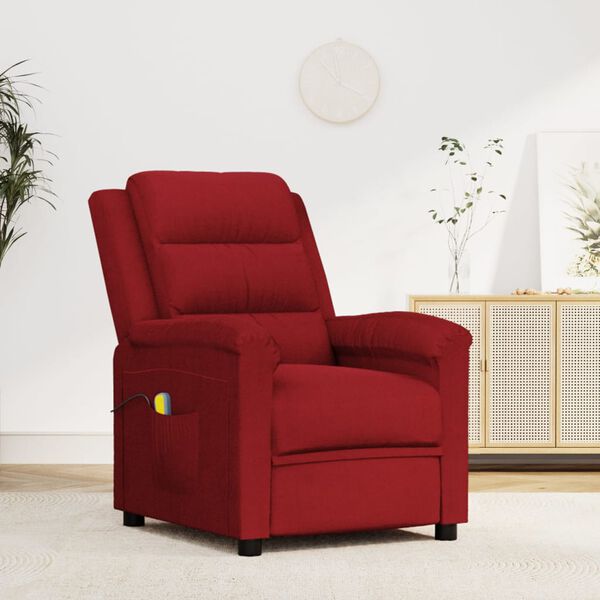 vidaXL Sill&oacute;n de masaje de terciopelo rojo tinto