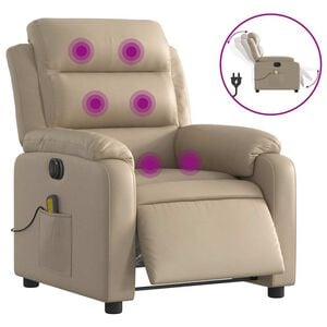 vidaXL Sill&oacute;n reclinable de masaje el&eacute;ctrico cuero sint&eacute;tico capuchino