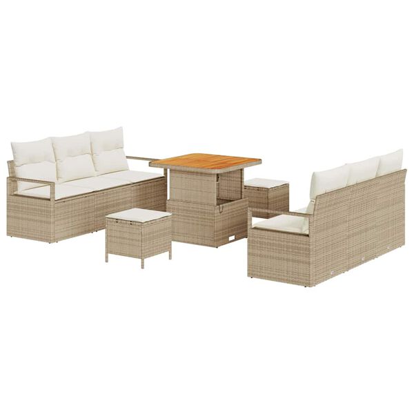 vidaXL Conjunto de sof&aacute; de jard&iacute;n 9 pcs Beige Polirat&aacute;n