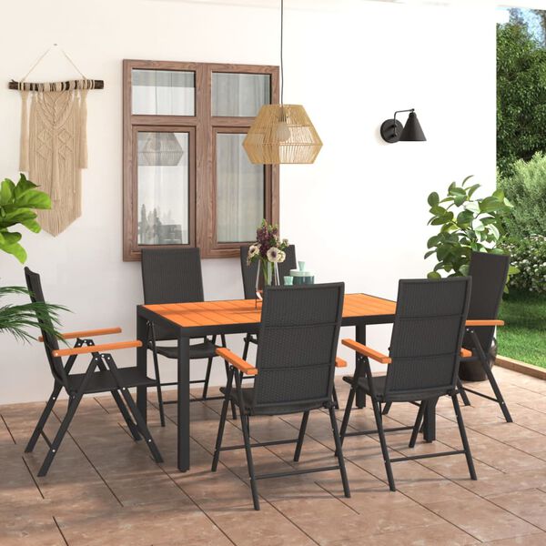 vidaXL Juego de comedor para jardín 7 piezas negro y marrón