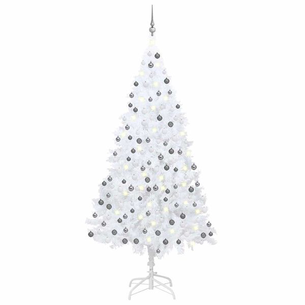 vidaXL &Aacute;rbol de Navidad preiluminado con luces y bolas blanco 240 cm