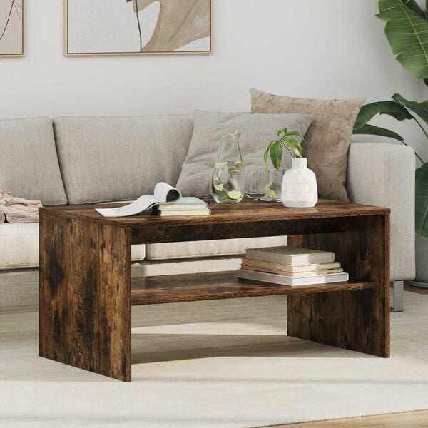 vidaXL Mesa de Caf&eacute; Roble ahumado 80 x 50 x 40 cm Madera de ingenier&iacute;a