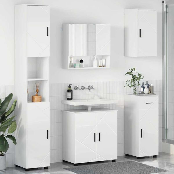 vidaXL Juego de muebles de ba&ntilde;o con caj&oacute;n con puerta 5 pcs brillante