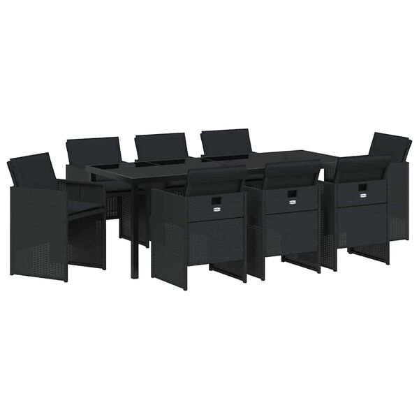 vidaXL Conjunto de Comedor de Jard&iacute;n 9 pcs Negro rat&aacute;n sint&eacute;tico