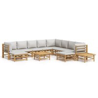 vidaXL Set de muebles de jardín 12 piezas bambú y cojines gris claro