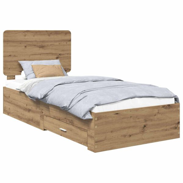 vidaXL Estructura de cama con cabecera Roble artesanal 100 x 200 cm