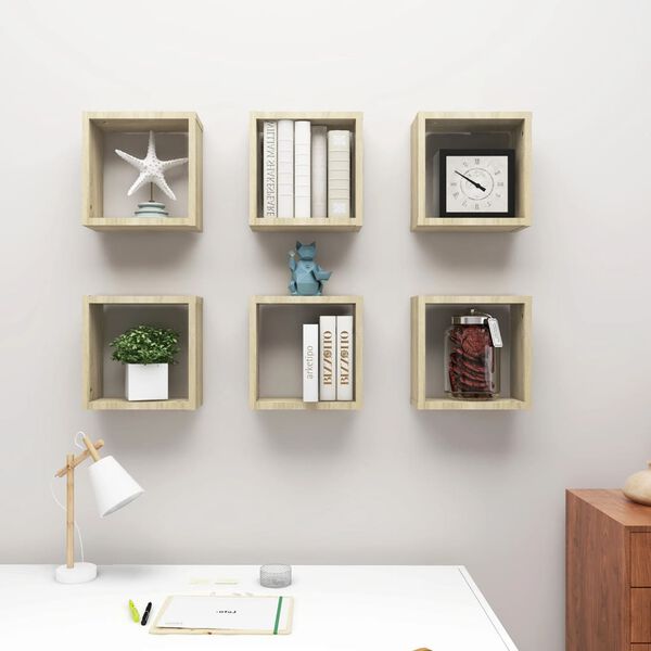 vidaXL Estantes cubo de pared 6 unidades roble Sonoma 30x15x30 cm