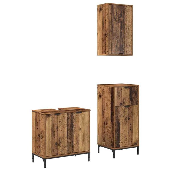 vidaXL Juego de muebles de ba&ntilde;o con caj&oacute;n 3 pcs Madera Vieja