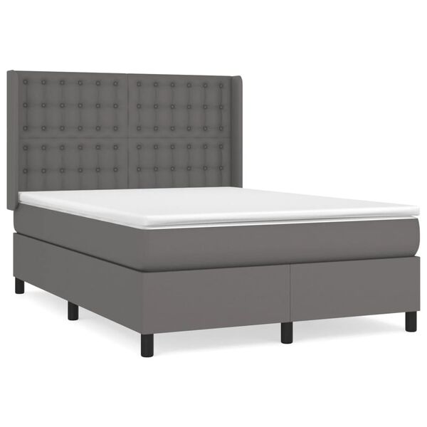 vidaXL Cama box spring con colch&oacute;n cuero sint&eacute;tico gris 140x200 cm