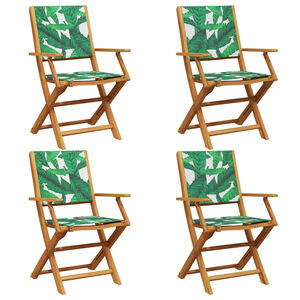 vidaXL Sillas plegables, 4 unidades, tela verde y madera maciza.