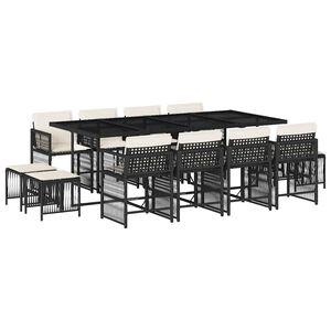 vidaXL Set comedor de jard&iacute;n con cojines 13 pzas rat&aacute;n sint&eacute;tico negro