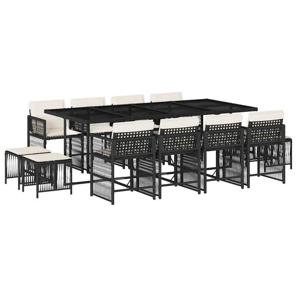 vidaXL Set comedor de jard&iacute;n con cojines 13 pzas rat&aacute;n sint&eacute;tico negro