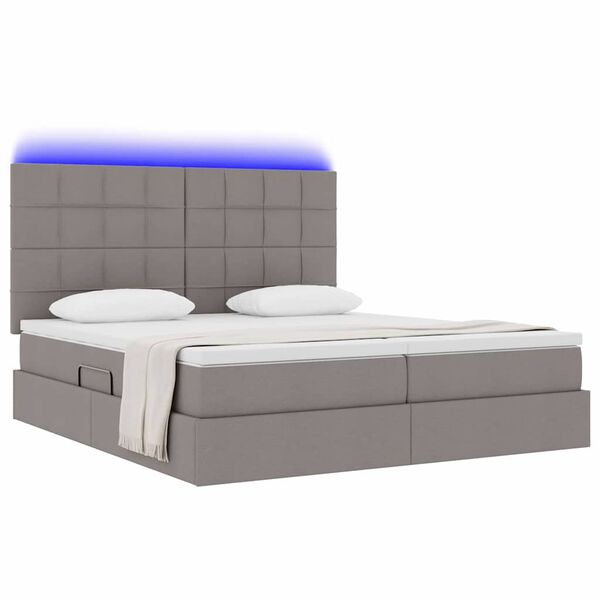 vidaXL Cama con tira de luces LED con cabecera Taup&eacute; 180 x 200 cm tela