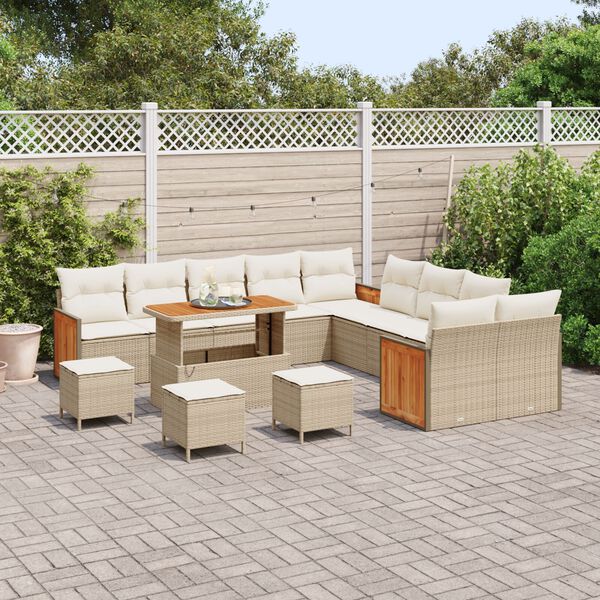 vidaXL Conjunto de sof&aacute;s de jard&iacute;n con coj&iacute;n 14 pcs Beige y Crema