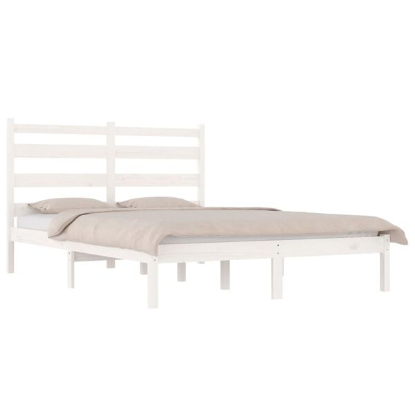 vidaXL Estructura de cama doble sin colch&oacute;n madera maciza blanco