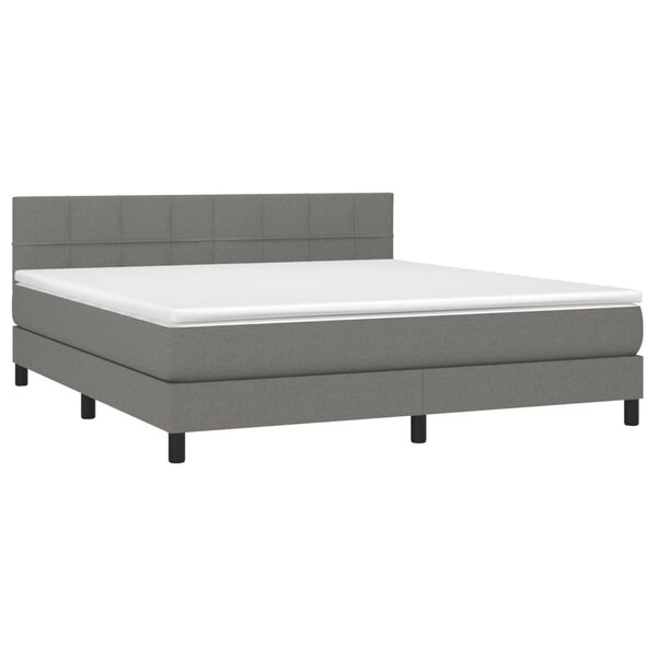 vidaXL Cama box spring colch&oacute;n y luces LED tela gris oscuro 160x200 cm