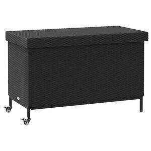 vidaXL Caja almacenaje jard&iacute;n ruedas rat&aacute;n sint&eacute;tico negro 110x55x73cm