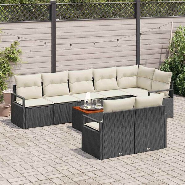 vidaXL Conjunto de sofás de jardín 9 pcs Negro ratán sintético