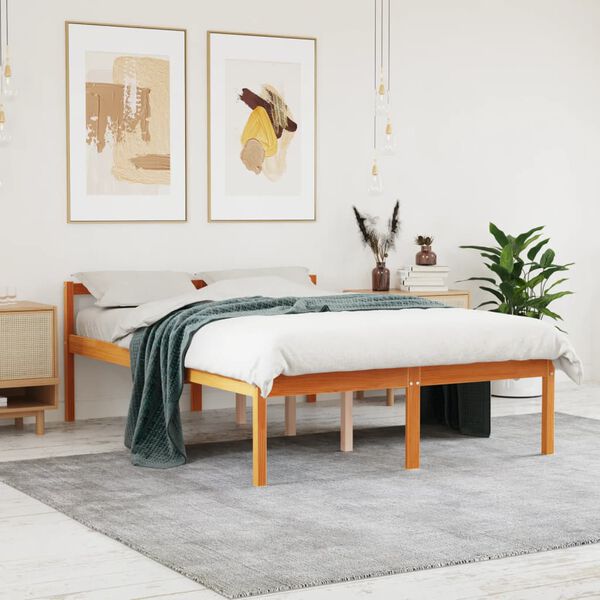 vidaXL Cama para mayores madera maciza de pino marr&oacute;n cera 120x200 cm