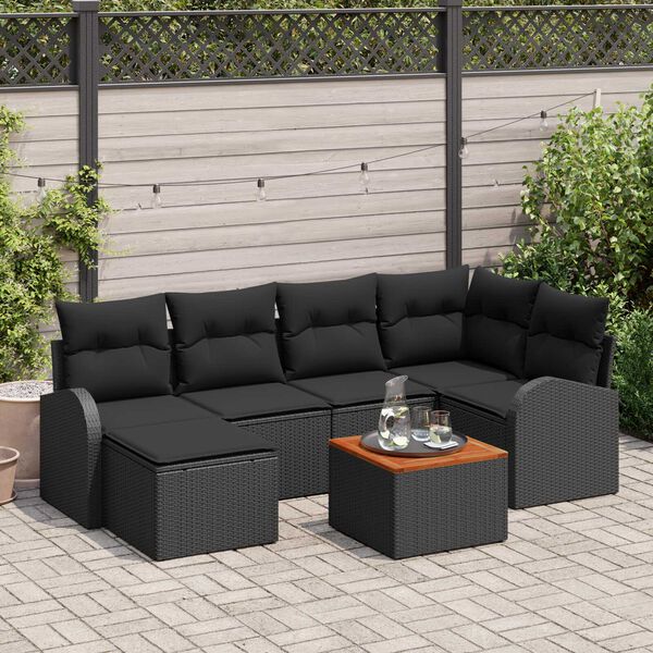 vidaXL Conjunto de sof&aacute;s de jard&iacute;n 7 pcs Negro rat&aacute;n sint&eacute;tico