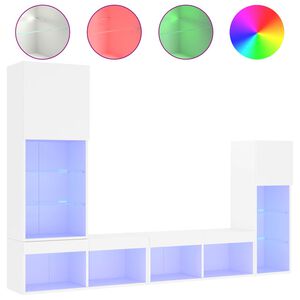 vidaXL Muebles de TV de pared con LED 4 pzas madera ingenier&iacute;a blanco
