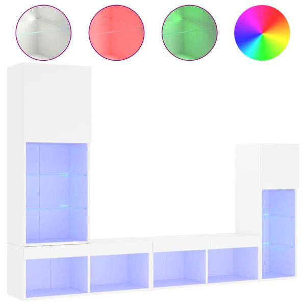 vidaXL Muebles de TV de pared con LED 4 pzas madera ingenier&iacute;a blanco