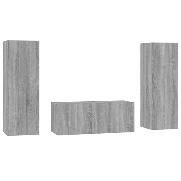 vidaXL Set de muebles para TV 3 pzas madera contrachapada gris Sonoma