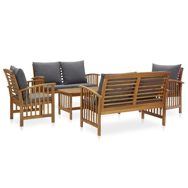 vidaXL Juego muebles de jardín y cojines 5 piezas madera maciza acacia