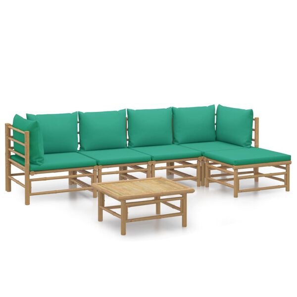 vidaXL Set de muebles de jardín 6 piezas bambú con cojines verde