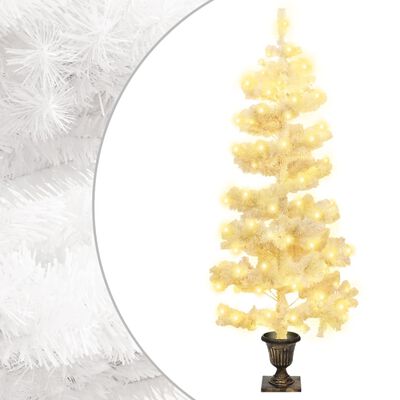 vidaXL Árbol de Navidad en espiral con luces y macetero blanco 120 cm