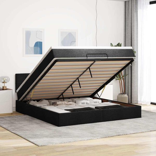 vidaXL Estructura de cama otomana con colch&oacute;n tela negra 180x200cm