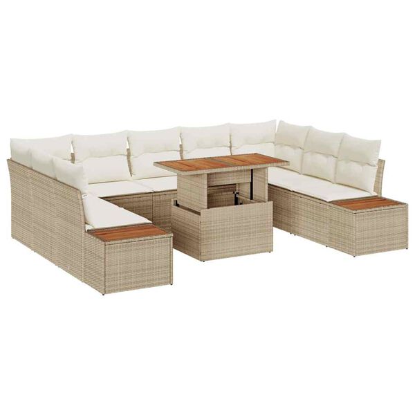vidaXL Conjunto de Comedor de Jard&iacute;n con coj&iacute;n 10 pcs Beige y Crema
