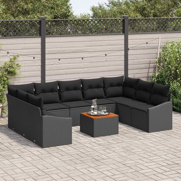 vidaXL Conjunto de sof&aacute;s de jard&iacute;n 10 pcs Negro rat&aacute;n sint&eacute;tico