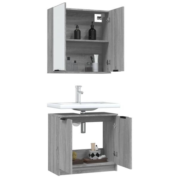 vidaXL Set de muebles de ba&ntilde;o 2 pzas madera de ingenier&iacute;a gris sonoma