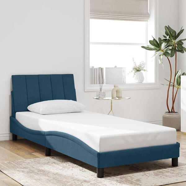 vidaXL Estructura de cama con LED sin colch&oacute;n Hanko terciopelo azul 80x200 cm