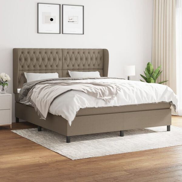 vidaXL Cama box spring con colch&oacute;n tela gris taupe 180x200 cm