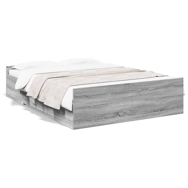 vidaXL Cama con cajones madera de ingenier&iacute;a gris Sonoma 135x190 cm
