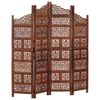 vidaXL Biombo 4 paneles tallado a mano madera mango marr&oacute;n 160x165 cm