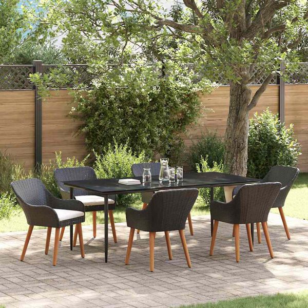 vidaXL Conjunto de Comedor de Jard&iacute;n 7 pcs Negro rat&aacute;n sint&eacute;tico