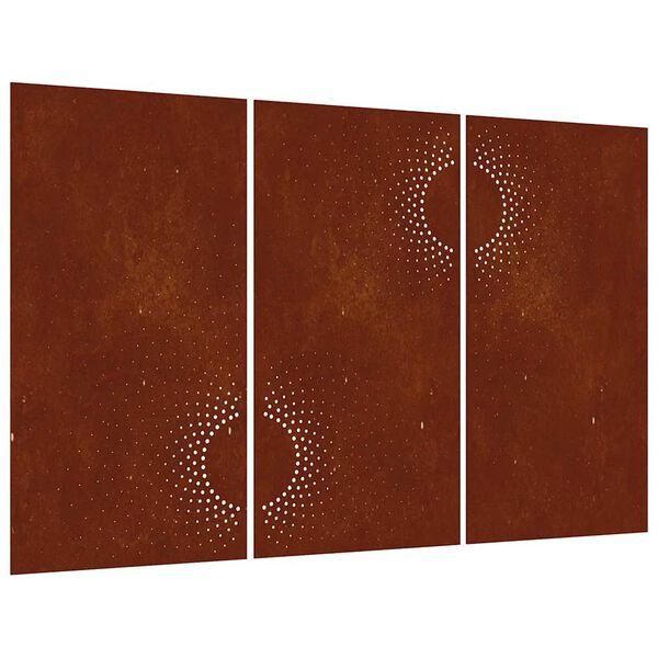 vidaXL Adorno pared jard&iacute;n 3 uds acero corten dise&ntilde;o sol 105x55 cm