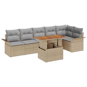 vidaXL Conjunto de sof&aacute; de jard&iacute;n 7 pcs Beige Polirat&aacute;n